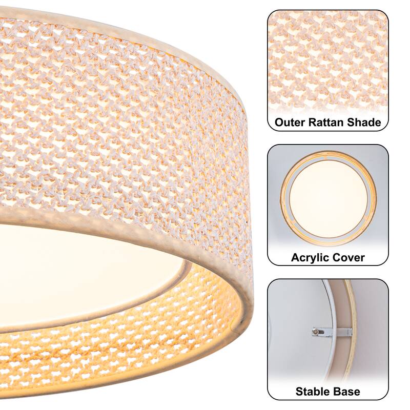 Hand-Woven Rattan Drum Flush Mount Ceiling Light