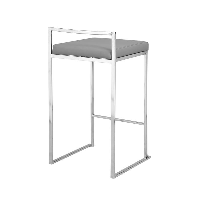 Low Back Upholstered Counter Stool - 30" - Gray and Chrome - Silver