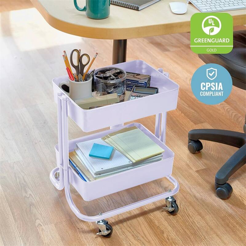 2-Tier Rolling Utility Cart - 15.6"D x 16.7"W x 19.7"H