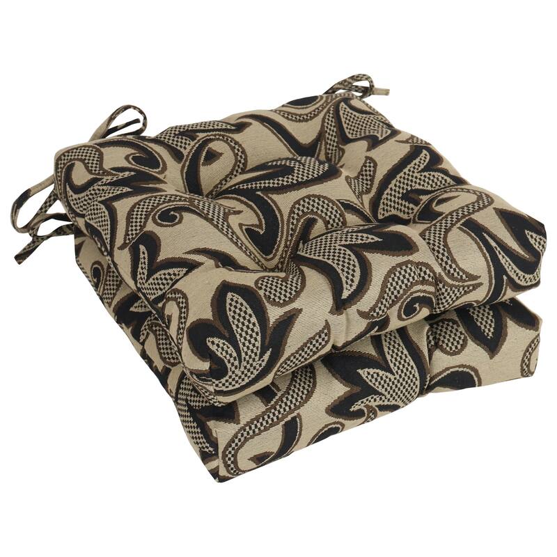 16-inch Square Woven Tapestry Tufted Chair Cushions (Set of 2 or 4) - 16 x 16 - Checkered Scroll - Set of 2