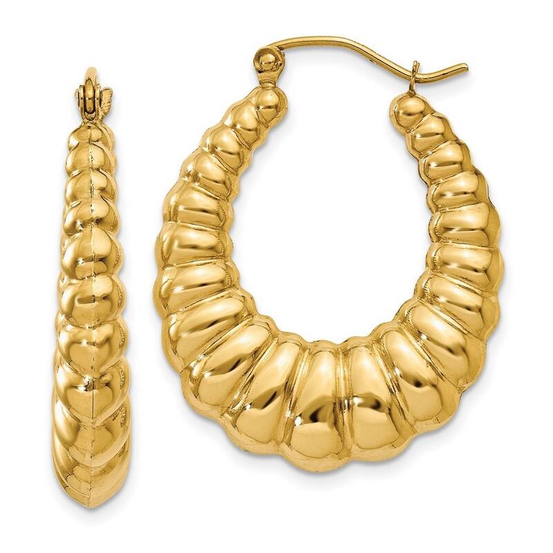 Curata 14k Yellow Gold Hollow Polished Scalloped Hoop Earrings - 13x5mm