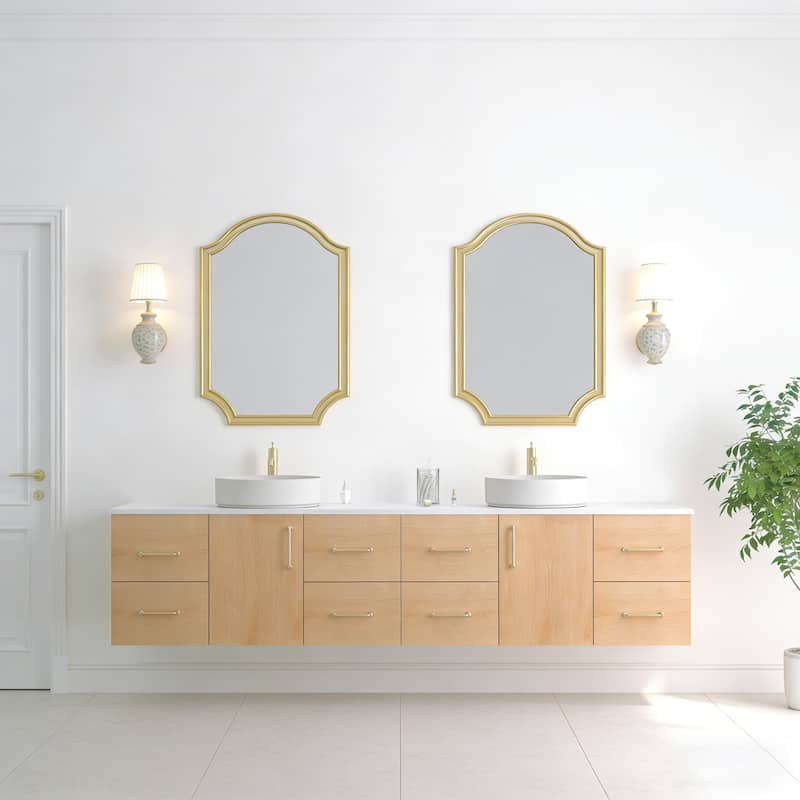 Prismella 60" 72" 84" Floating Vanity with Round Vessel Sink, Quartz Top