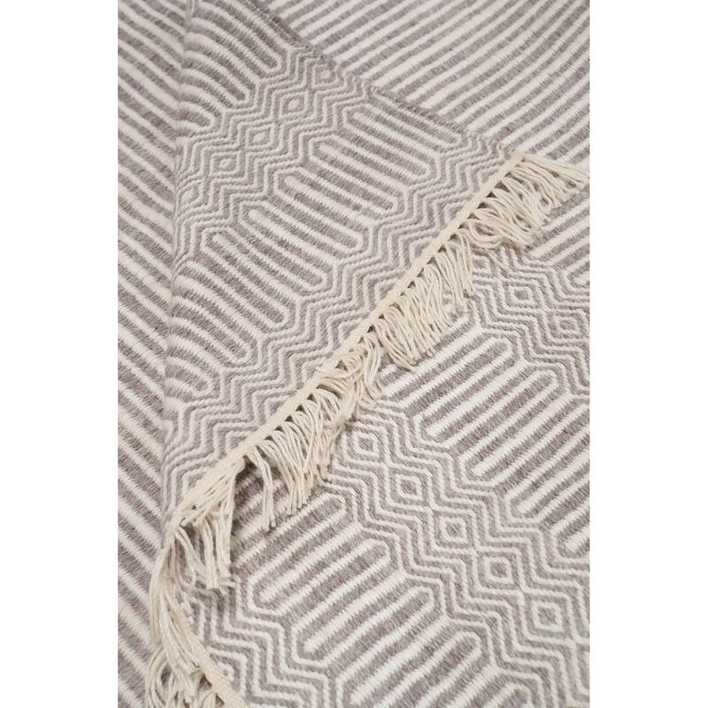 Hand Woven Oriental 100% Wool Carpet Traditional Geometric Beige & Ivories Durrie-Kilim Area Rug - 8' 3'' X 5' 1''