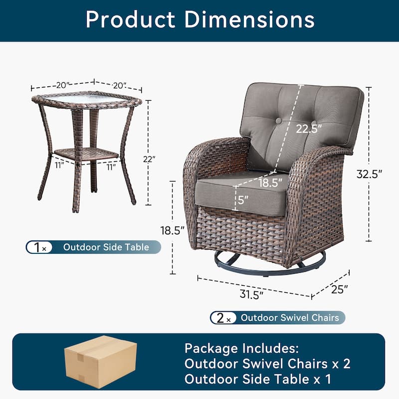 Pocassy Swivel Chair Glider PE Wicker Chair with Side Table