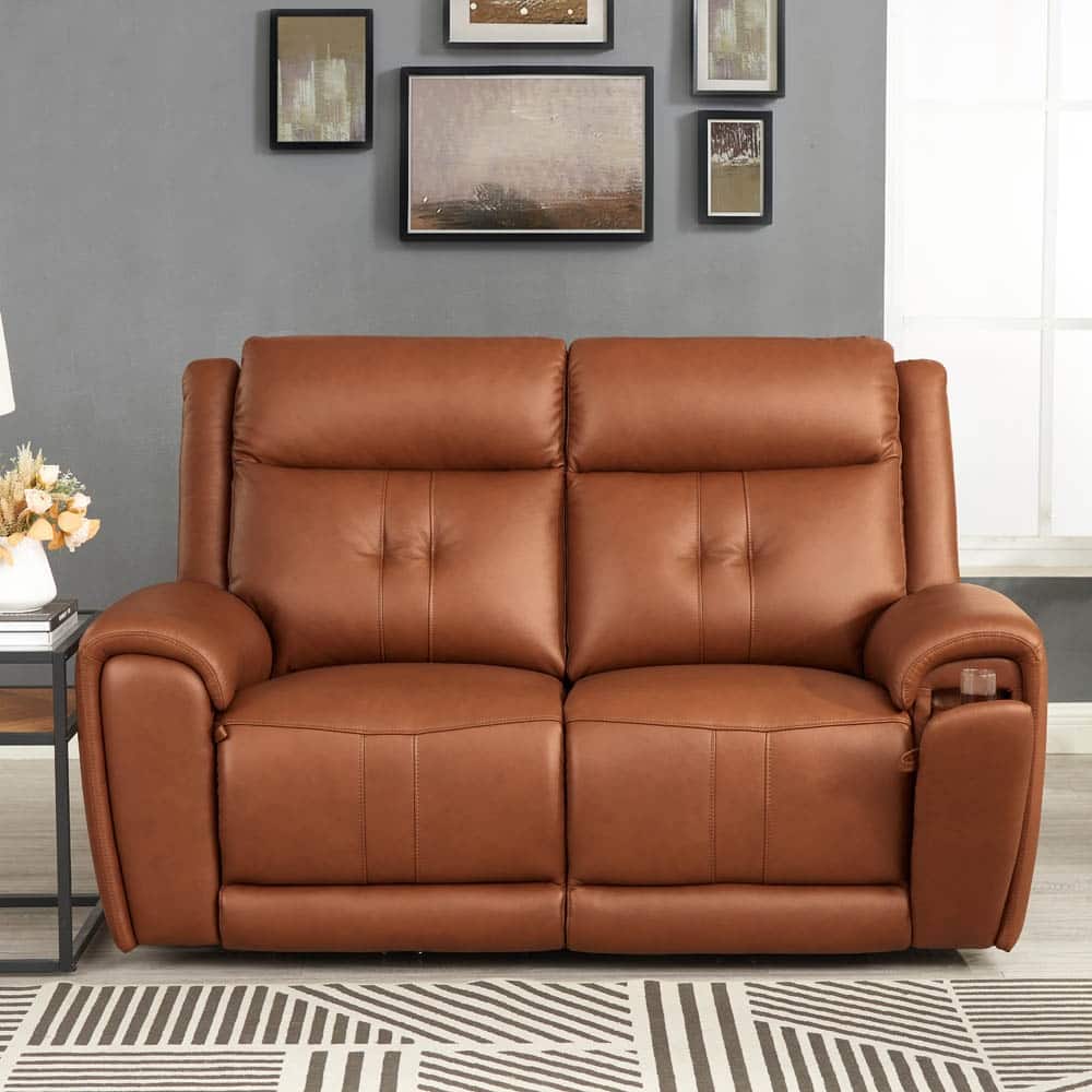 Hydeline Emma Zero Gravity Power Recline and Headrest Top Grain Leather Loveseat with Cup Holders