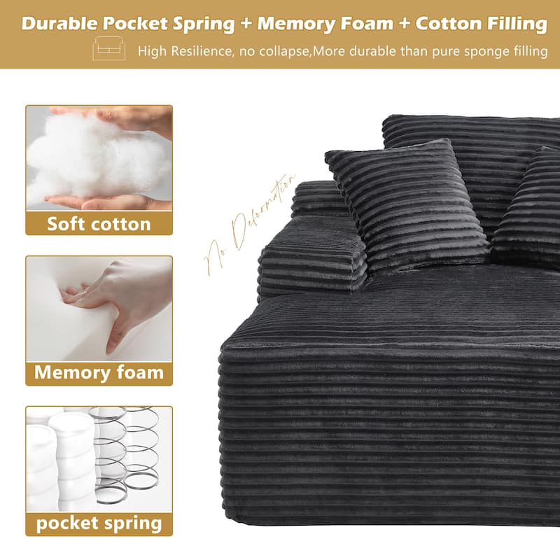 Deep Seat Chaise Lounge Chair, Wide Armrest Sleeper Sofa with Three Soft Pillows, Convertible Boneless Sofa Bed Daybed