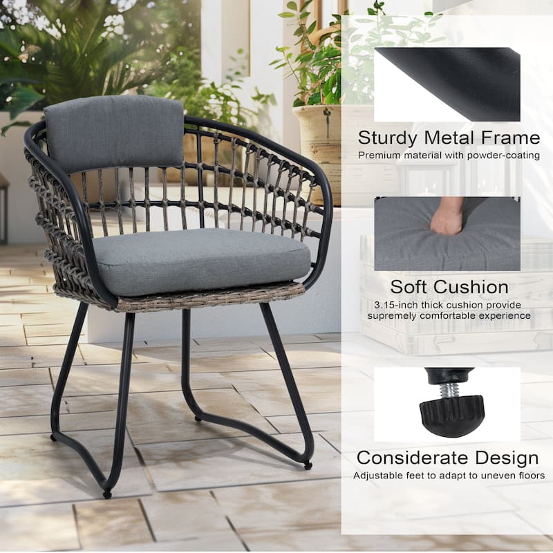 7-Piece Patio Dining Set Aluminum Outdoor Table with Umbrella Hole with Rattan Chairs
