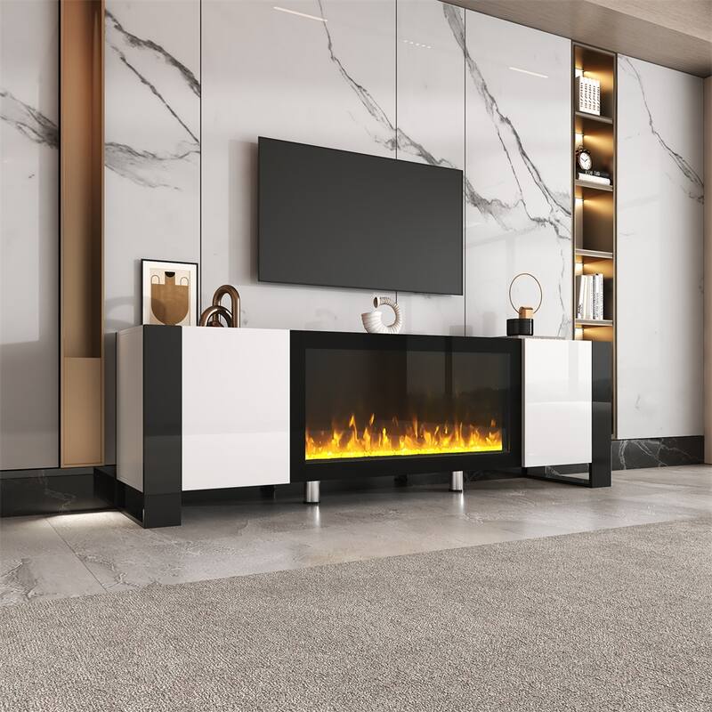 Modern TV Stand/High Gloss Entertainment Center with 2 Cabinets