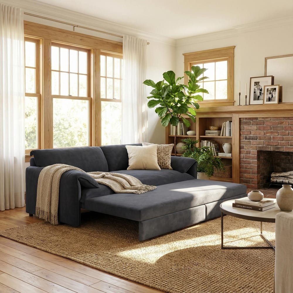 Homy Casa 66" Queen Pull-Out Sofa Bed with Storage, Velvet Loveseat