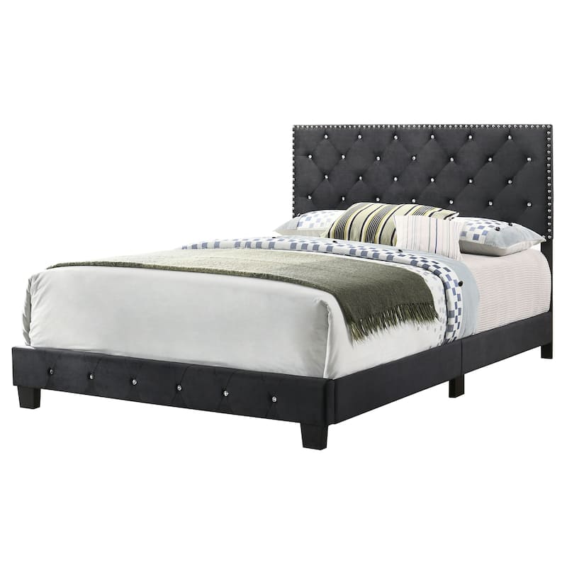 Suffolk Velvet Upholstered Jewel Accent Tufted Nailhead Panel Bed