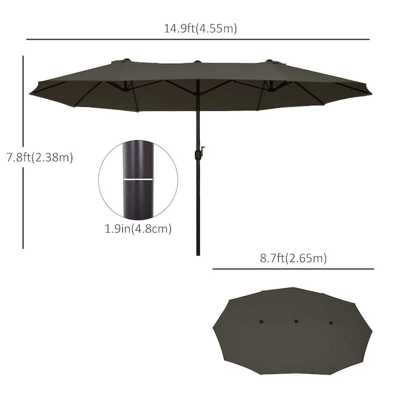 Outsunny 15-foot Steel Rectangular Double Sided Market Umbrella