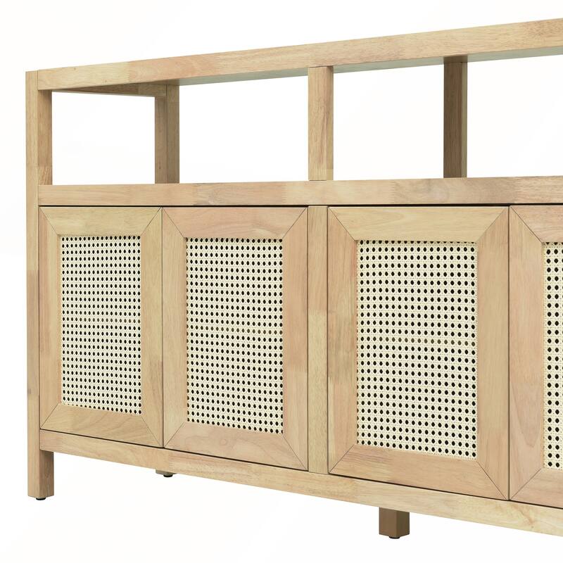 Rattan Buffet Storage Cabinet with Solid Wood Frame