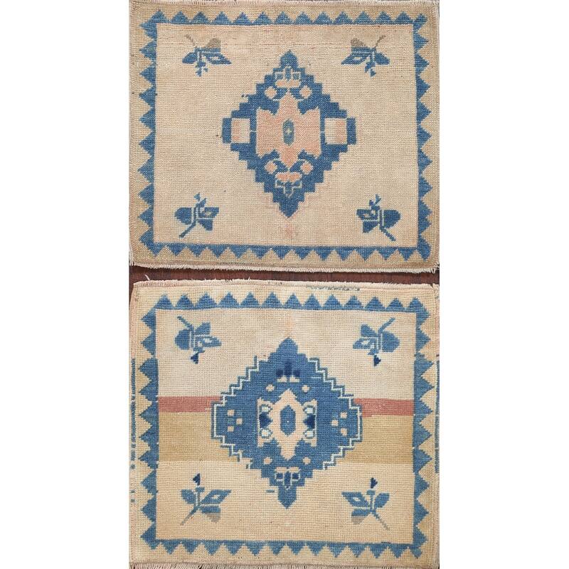 Set Of 2 Anatolian Turkish Oriental Area Rug Hand-knotted Wool Carpet - 1'9" x 2'2" Square
