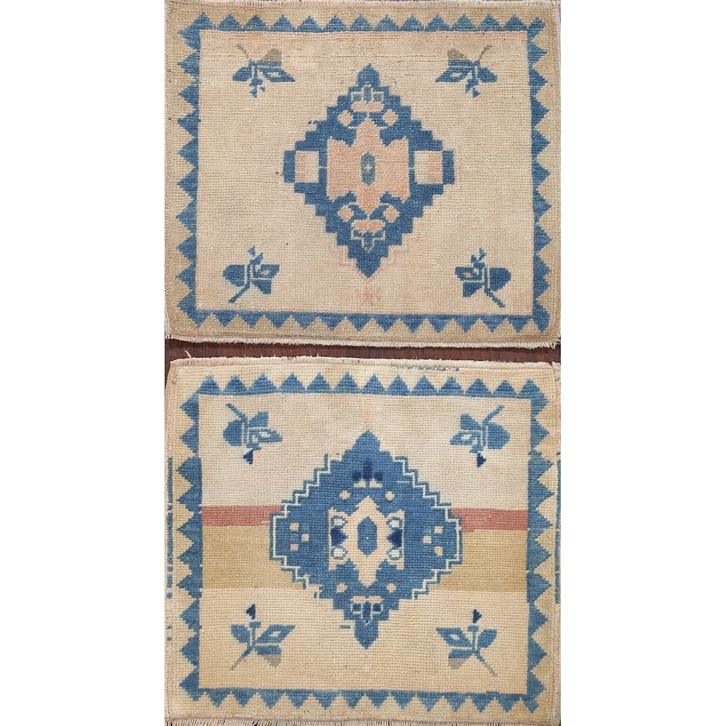 Set Of 2 Anatolian Turkish Oriental Area Rug Hand-knotted Wool Carpet - 1'9" x 2'2" Square