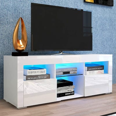 Modern LED TV Stand Media Console with LED lights, High Glossy - 51L*14W*16Hinch