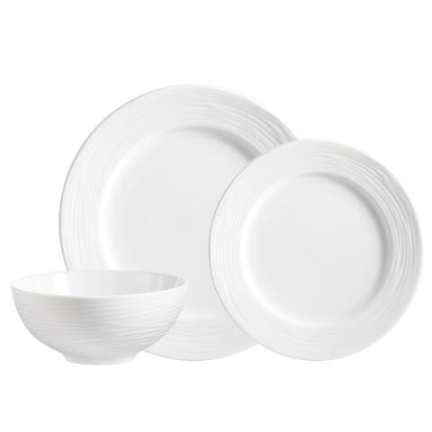 Dinnerware Set 12PCS Porcelain Round Rim Embossed Wave - 12" x 15"
