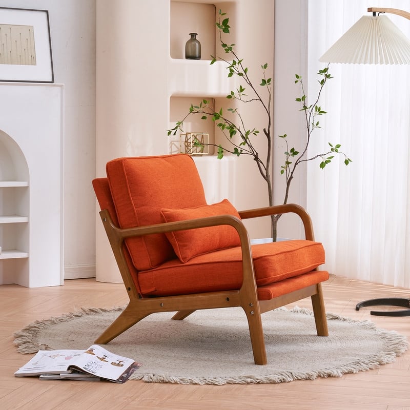 Mid Century Modern Upholstered Accent Chair - Orangre  Linen