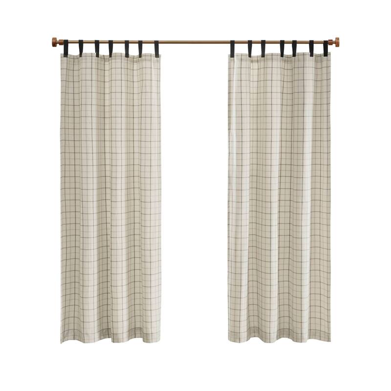 Madison Park Anaheim Plaid Faux Leather Tab Top Single Curtain Panel with Fleece Lining