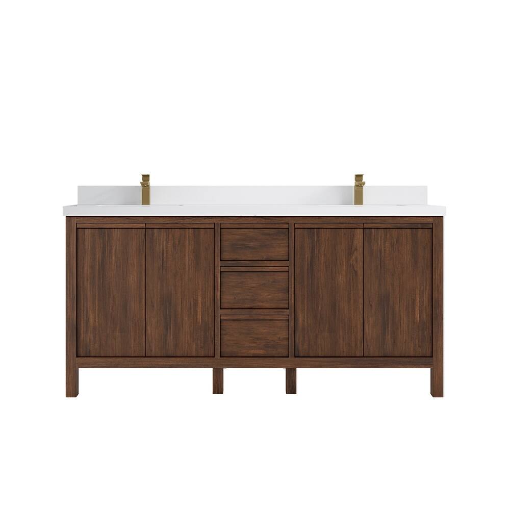 Willow Collections 72 in. W x 22 in. D Elizabeth Solid Teak Wood Double Sink Bathroom Vanity with Countertop