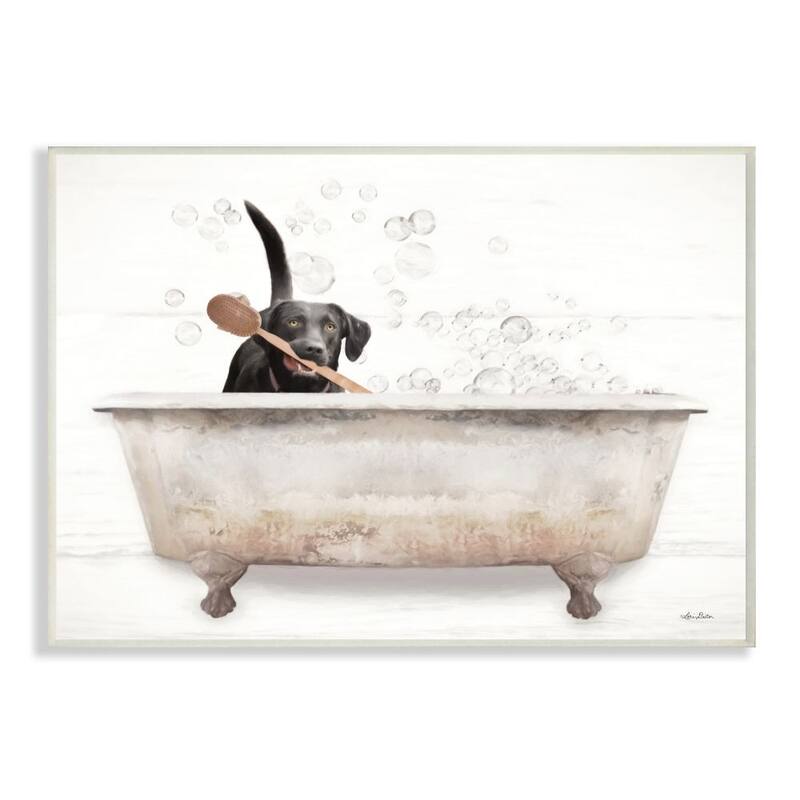 Stupell Happy Labrador in Rustic Bubble Bath Design Wood Wall Art - Multi-Color - 10 x 15