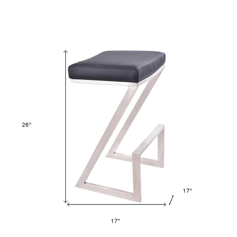 Contemporary 26" Counter Height Bar Chair with Silver Iron Base and Soft Faux Leather Cushion Seat - 26"H x 17"W x 17"D