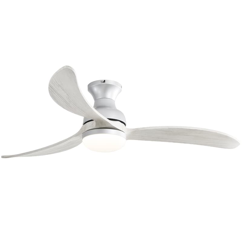 52" Low Profile Smart Ceiling Fan with LED Light, Remote or Phone APP Control,Black with Walnut Blades - Washed Grey