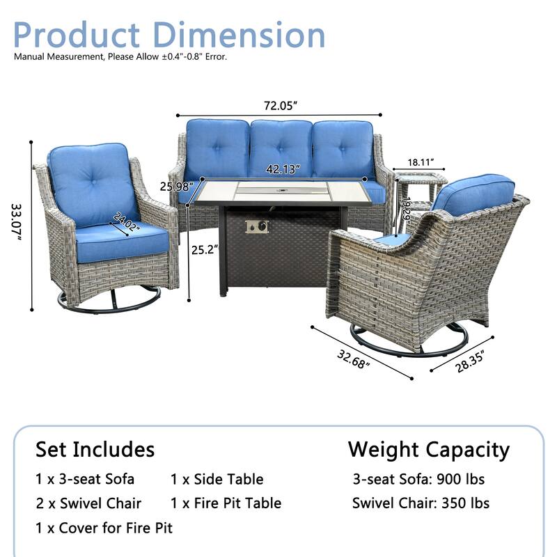 HOOOWOOO 5-piece Wicker Outdoor Furniture Swivel Chairs Set with Fire Pit