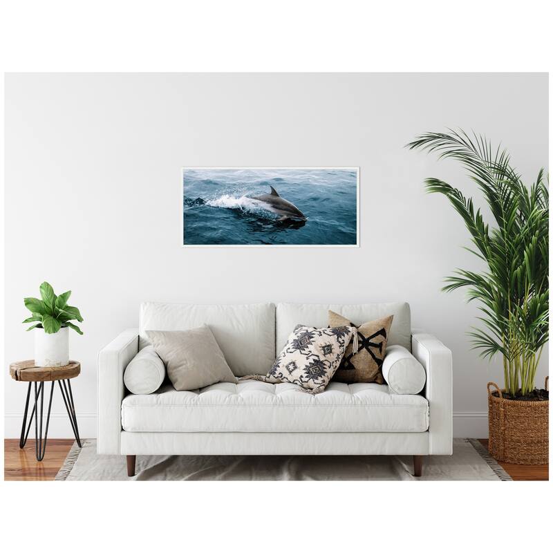 Kate and Laurel Sylvie Dolphin Skipping along in the Ocean Framed Canvas by Michael Schauer