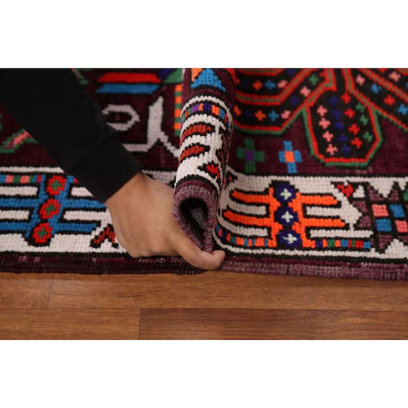 Wine Red Tribal Anatolian Turkish Runner Rug Hand-Knotted Wool Carpet - 3'7"x 14'1"