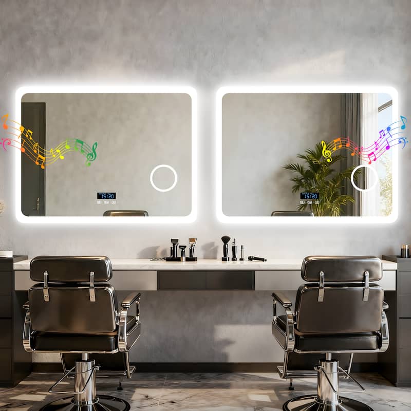 Smart LED Bathroom Mirror with Bluetooth Speaker, Anti-Fog Magnifying