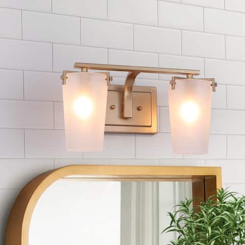 Modern Gold 2-light Bathroom Vanity Lights Frosted Glass Wall Sconces - L14" x W7.5" x H8"