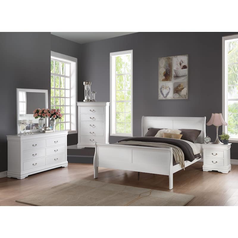 White Queen Sleigh Bed with Storage Drawer and Brushed Nickel Hardware