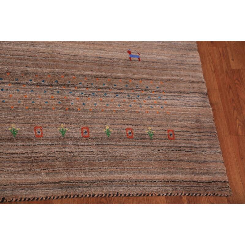 Brown Gabbeh Area Rug Handmade Tribal Oriental Wool Carpet - 8'2" x 9'10"