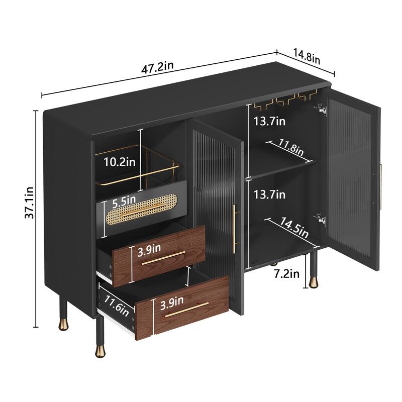 Accent Cabinet with Adjustable Shelves & Wine Rack Modern Bar Cabinet