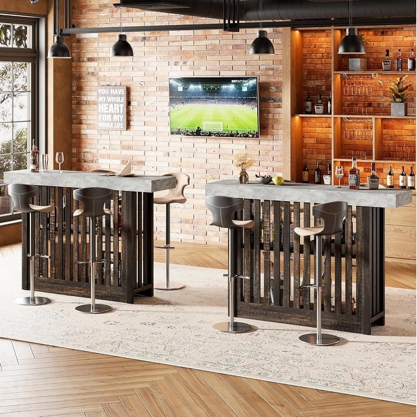 Counter Bar Height Pub Table with 2 Tier Storage Shelves, Modern