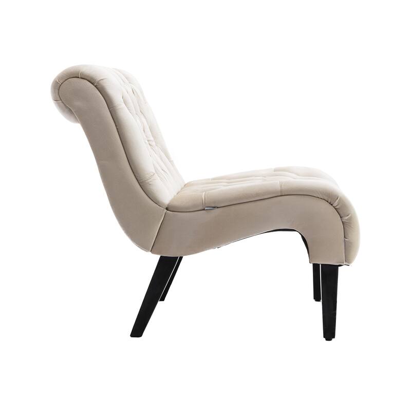 Beige 22.83" Buttons Tufted Accent Chair with Wooden Legs