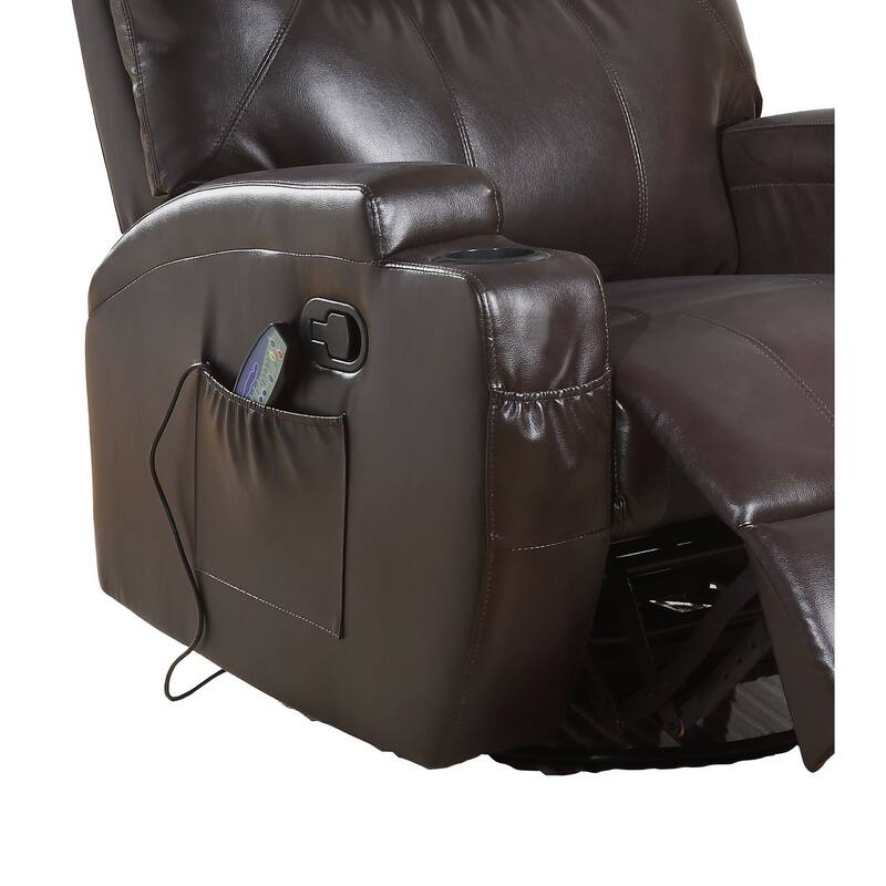 Contemporary Polyurethane Upholstered Metal Rocker Recliner with Swivel, Brown