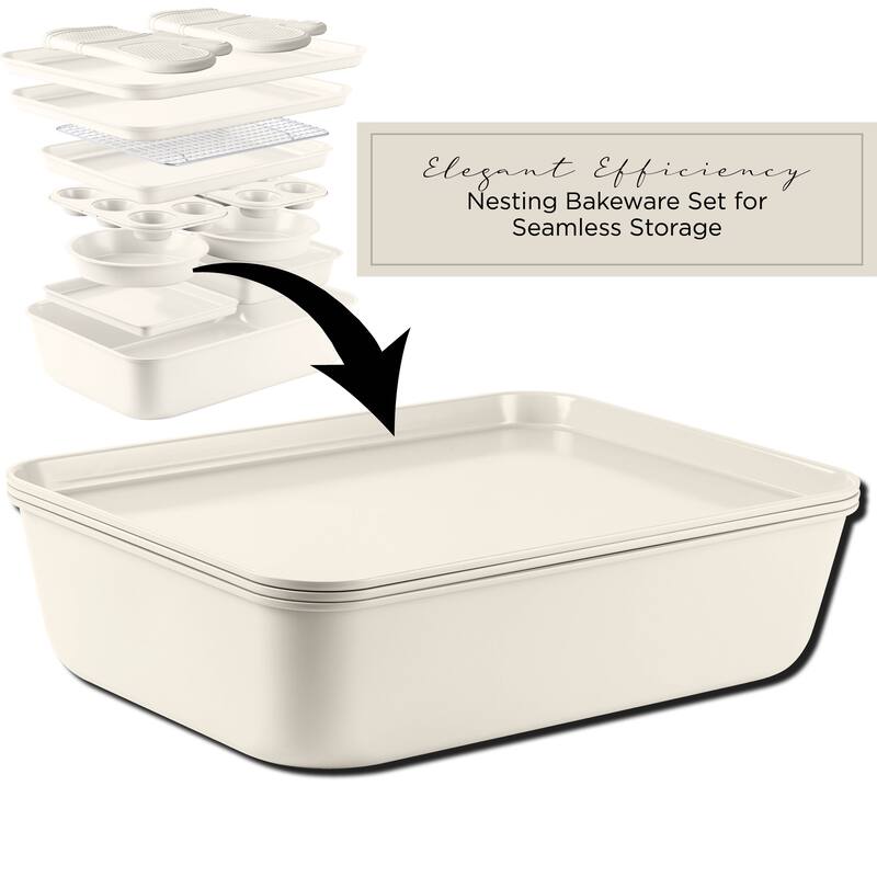 Country Kitchen Nonstick Stackable Bakeware Set - Durable, Easy Release Baking Set, Cream, 13 Pcs