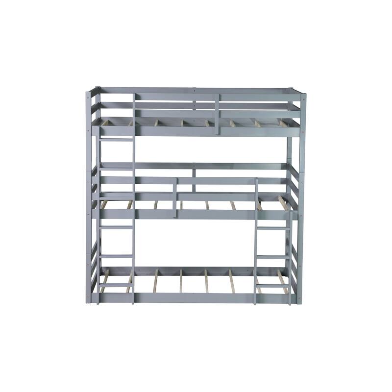 Roomfitters Triple Rubber Wood Bunk Bed, Detachable Twin over Twin over Twin with Ladders and Guardrails