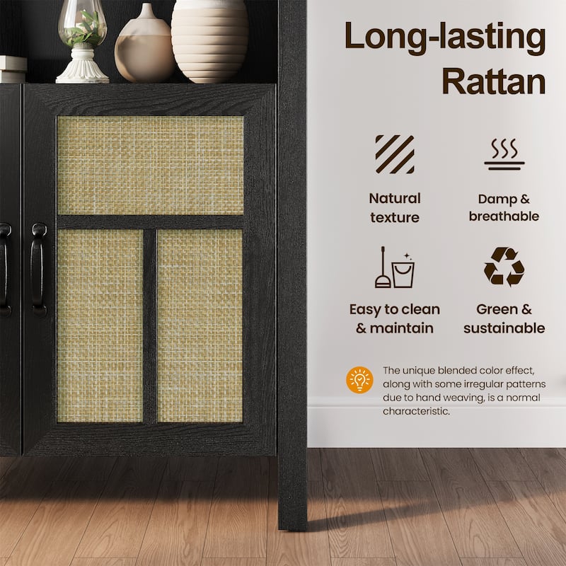 Arched storage cabinet with Rattan Doors