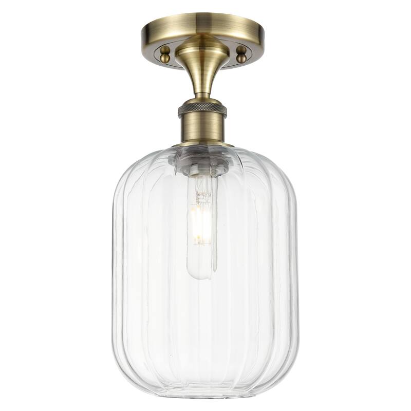 Innovations Lighting Endless Possibilities Ballston - Preston - 1 Light 7" Jar Shade Semi-Flush Mount - Antique Brass/Clear