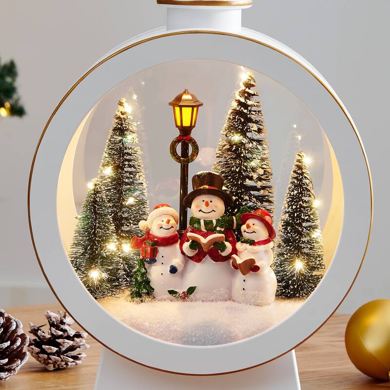 LED Lighted Snowman Family Winter Scene Lantern Christmas Decoration - 15"