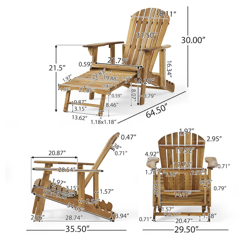 Hayle Wood Outdoor Reclining Adirondack Chair by Christopher Knight Home - 67.25" L x 29.50"W x 29.50" H