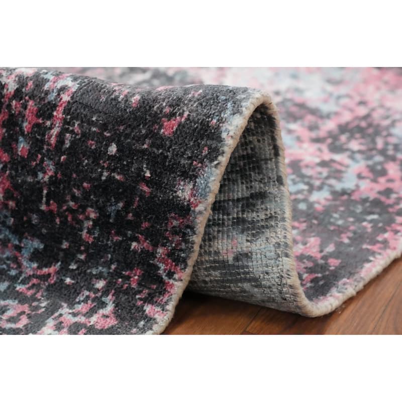 Hand Knotted Oriental Viscose Silk Carpet Modern Abstract Pink Abstract Area Rug - 9' 9'' X 8' 0''