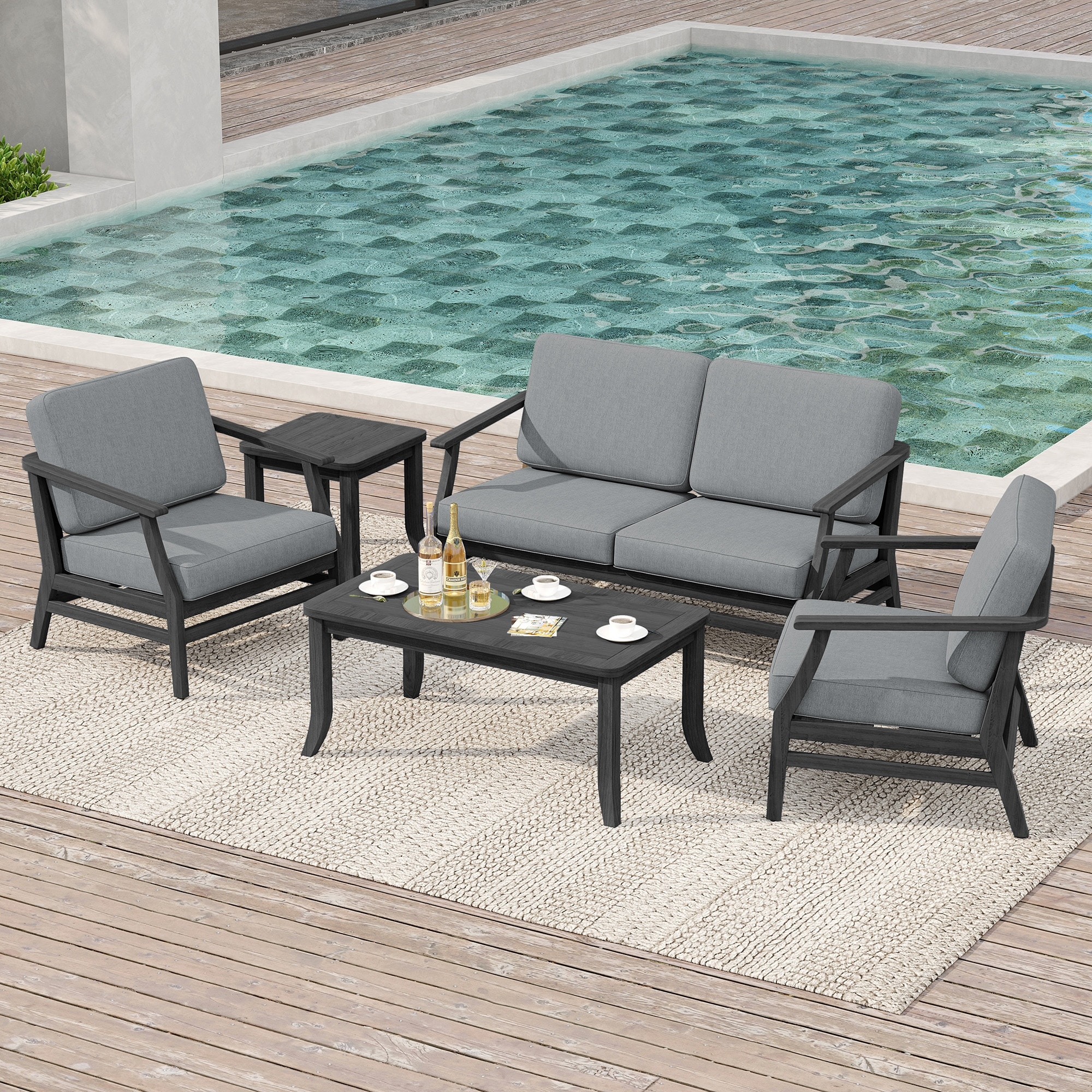 Outdoor Conversation Set Patio Chair, Loveseat with Tables