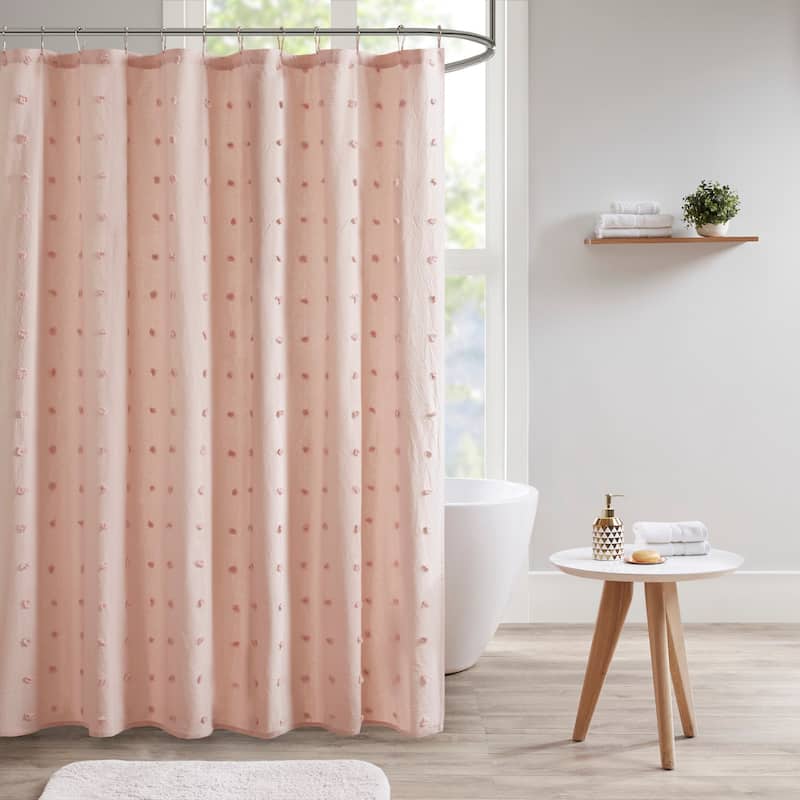 Intelligent Design Maize Cotton Jacquard Pom Pom Shower Curtain - Pink