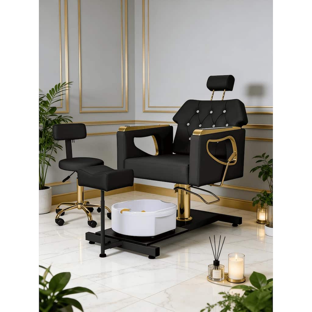 Pedicure Chair with Foot Spa Stool with Adjustable Pedicure Stand