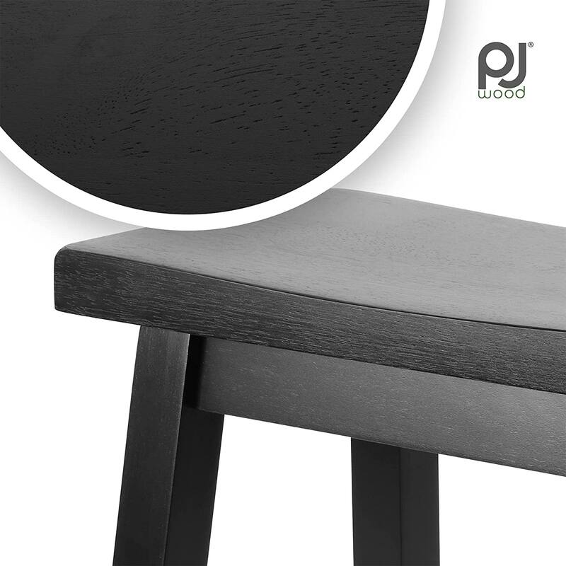 PJ Wood Classic Saddle-Seat 24" Tall Kitchen Counter Stools, Black, (Set of 2) - N/A