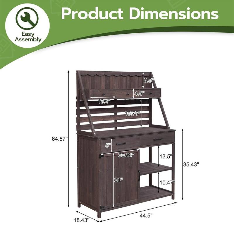 Outdoor Durable Fir Wood Potting Bench, Weather-Resistant, Ergonomic Design - N/A