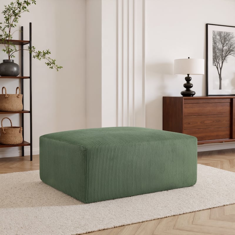 40"W Oversized No Assembly Corduroy Rectangle Ottoman - Green